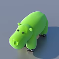 Adorable Green Hippo Toy with Black Eyes and Rolling Wheels for Kids Play