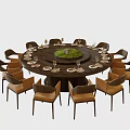 Modern Round Dining Table Set With Chairs Tableware And Green Centerpiece 3d model