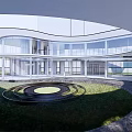 Modern Curved Sales Office Building With Open Courtyard And Glass Facade