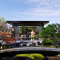 Traditional Chinese Garden Landscape With Pavilion Stone Bridge Lush Trees Lanterns And Water Feature