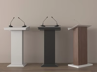 White Black and Brown Podiums with Microphones for Public Speaking Events 3d model