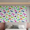 Vibrant Dinosaur Pattern Wallpaper As Bed Accent Wall In Kids Bedroom Design