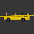 Yellow Construction Flatbed Vehicle With Traffic Cones And Black Seat 3d model