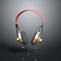Stylish Wired Headphones With Red Headband Golden Ear Cups And Black Pads