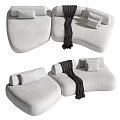 Modern White Sectional Sofa With Soft Cushions And Cozy Throw Blanket 3d model