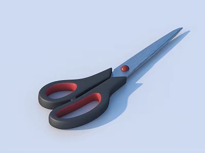 Household Scissors With Black Red Handle And Stainless Steel Blades 3d model