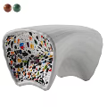 White Curved Coffee Table With Colorful Particle Interior And Smooth Surface