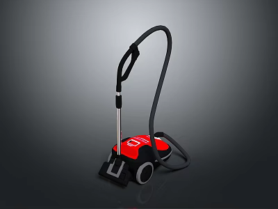 Red Vacuum Cleaner With Black Handle And Hose Bottom Wheels Design 3d model