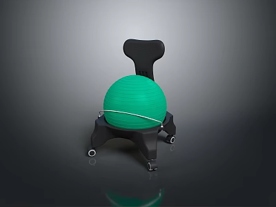 Green Exercise Ball with Black Stand and Rolling Wheels for Fitness Training 3d model