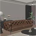 Modern Brown Leather Multi-seater Sofa With Tufted Design In Elegant Living Room Decor