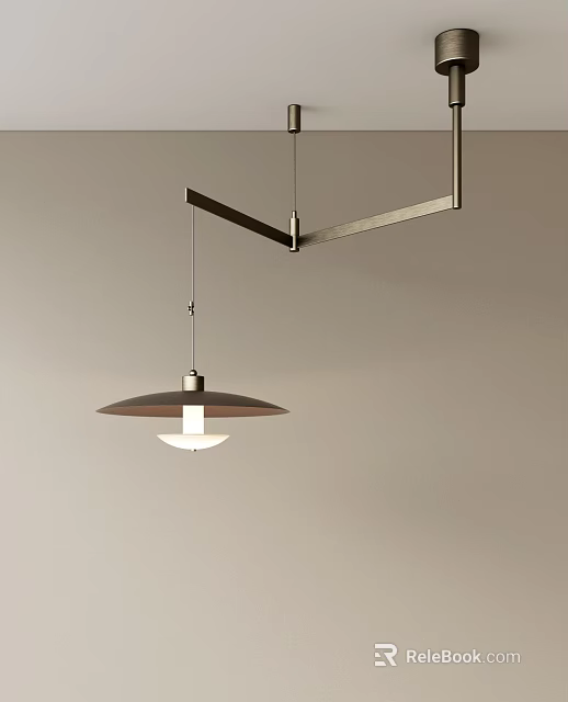 Contemporary Pendant Light Design With Round Brushed Metal Shade And Minimalist Hanging Frame 3d model 