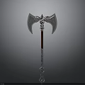 Artistic Axe Sculpture With Intricate Carved Patterns On Silver Blade And Wooden Handle