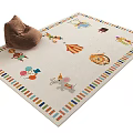Colorful Border Square Rug With Circus Cartoon Patterns And Bean Bag Chair For Kids Room