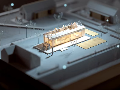 Commercial Equipment In Illuminated Architectural Model With Buildings And Lights 3d model