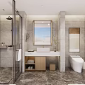 Modern Elegant Hotel Bathroom Interior With Marble Shower Vanity Mirror And Toilet