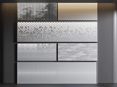 Contemporary Textured Feature Wall With Perforated Panels Striped Details And Metallic Accents 3d model