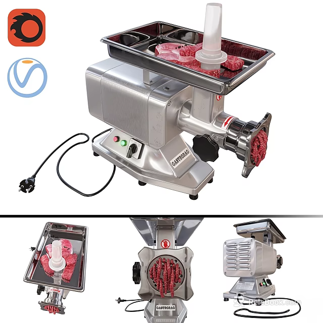 Stainless Steel Electric Meat Grinder With Removable Tray And Grinding Blade 3d model 