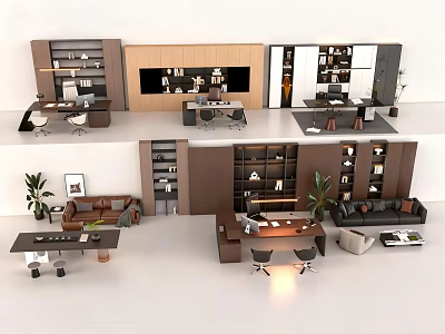Modern Open Office Interior With Desks Sofa Lounge Bookshelves And Green Plants 3d model