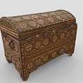 Vintage Wooden Chest With Intricate Floral Carvings And Ornate Patterns