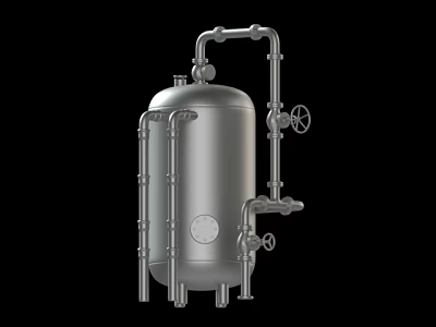 Stainless Steel Industrial Pressure Vessel With Connected Pipes And Valves 3d model