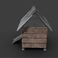 Simple Rustic Wooden Hut With Worn Corrugated Iron Roof And Wooden Staircase