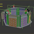 Hexagonal Equipment Structure With Transparent Glass Enclosure Circular Panels And Top Mounted Devices