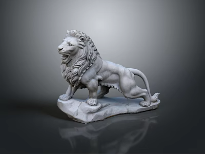 Artistic Standing Lion Statue With Rock Base And Detailed White Stone Mane 3d model