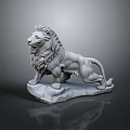 Artistic Standing Lion Statue With Rock Base And Detailed White Stone Mane