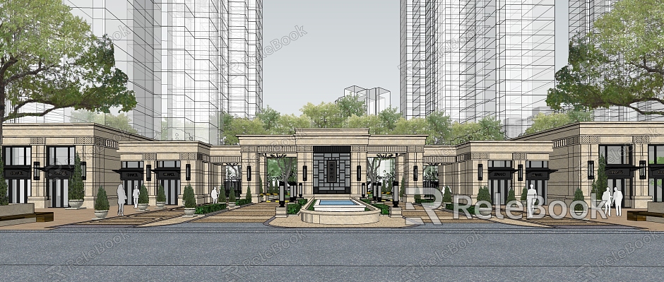 Modern Gate Vanke Golden City Neoclassical Community Entrance Bottom Merchants model