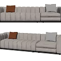 Modern Light Gray Sectional Sofa With Orange And Gray Cushions Tufted Design 3d model