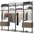 Practical Clothing Rack Featuring Hanging Clothes Folded Garments Storage Boxes and Shoes 3d model