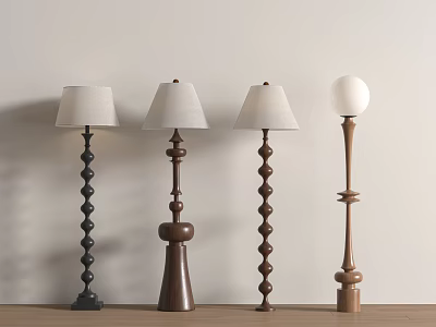 French Middle Ancient Floor Lamp Wooden Floor Lamp 3d model