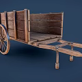 Wooden Cart With Wooden Bed Wheel And Handles On Blue Background