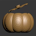 Golden Pumpkin Shaped Decorative Ornament With Geometric Facets And Leaf Top