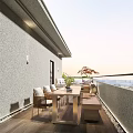Serene Roof Garden With Wooden Deck Dining Table Chairs Bench Glass Railing And City View