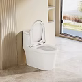 Modern White Toilet In Light Bathroom With Open Lid Shelves Large Window And Natural Light