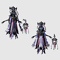 Game Fantasy Character With Ornate Purple Pink Outfit Intricate Headdress And Hanging Lantern Accessory