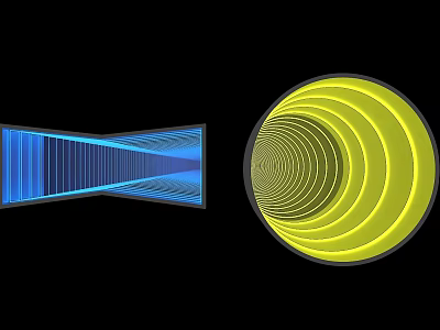 Abstract Geometric Patterns With Blue Radial Lines And Yellow Concentric Circles On Black Background 3d model
