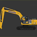 Detailed Yellow Komatsu 200 Tracked Excavator With Front Bucket And Operator Cab
