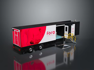 FORA Branded Mobile Service Vehicle With Red Black Exterior Access Door And Stairs 3d model