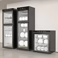 Modern Black Kitchen Storage Appliances With White Dishes In Multiple Units 3d model