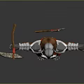 Game Character Ape Warrior In Silver Armor With Red Decorations Holding Sword And Arms Outstretched