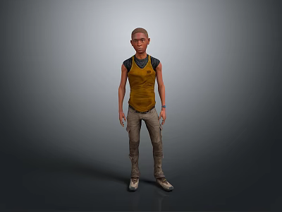 Full Body Character In Yellow Vest And Gray Pants Standing Against Gray Background 3d model