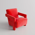 Red Single Sofa With Modern Design And Velvet Upholstery For Minimalist Interior Armrests
