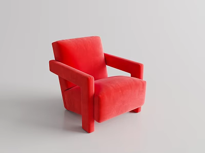 Red Single Sofa With Modern Design And Velvet Upholstery For Minimalist Interior Armrests 3d model