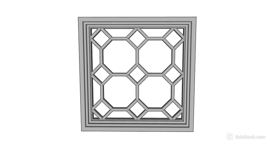 Lattice Carved Window With Classic Geometric Pattern And Elegant Frame Design Structure 3d model 