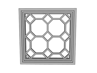Lattice Carved Window With Classic Geometric Pattern And Elegant Frame Design Structure 3d model