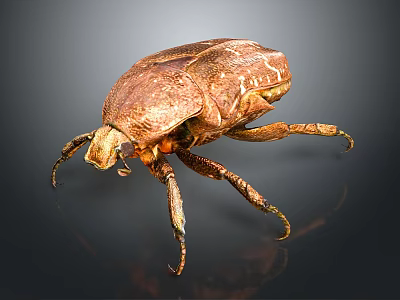 Brown Shiny Beetle Crawling On Dark Background With Detailed Exoskeleton Close Up View 3d model