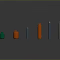 Colored Cylindrical Gas Cylinders In Various Colors Sizes On Dark Reflective Surface