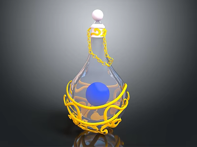 Medical Device With Transparent Bottle Blue Sphere Inside Yellow Support Structure And White Top Chain 3d model